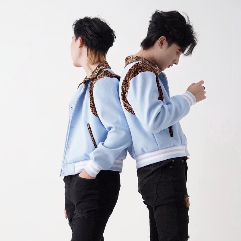 Baby Blue Leopard Varsity Jacket 5