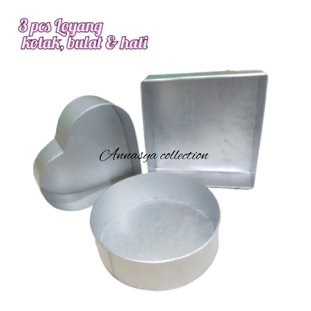3 pcs loyang bentuk bulat, kotak dan hati tinggi 7 cm