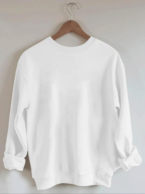 Women's Christmas Themed Letter Print Drop Shoulder Sweatshirt, Casual Long Sleeve Round Neck Pullover for Fall & Winter, Ladies Clothes for Daily Wear 7