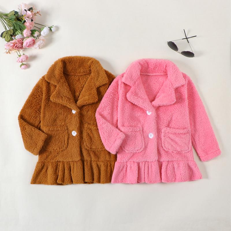 Product Introduction of Girls Plush Jacket, Long Sleeve Turn-down Collar Button Closure Winter Jacket Casual Coat 41