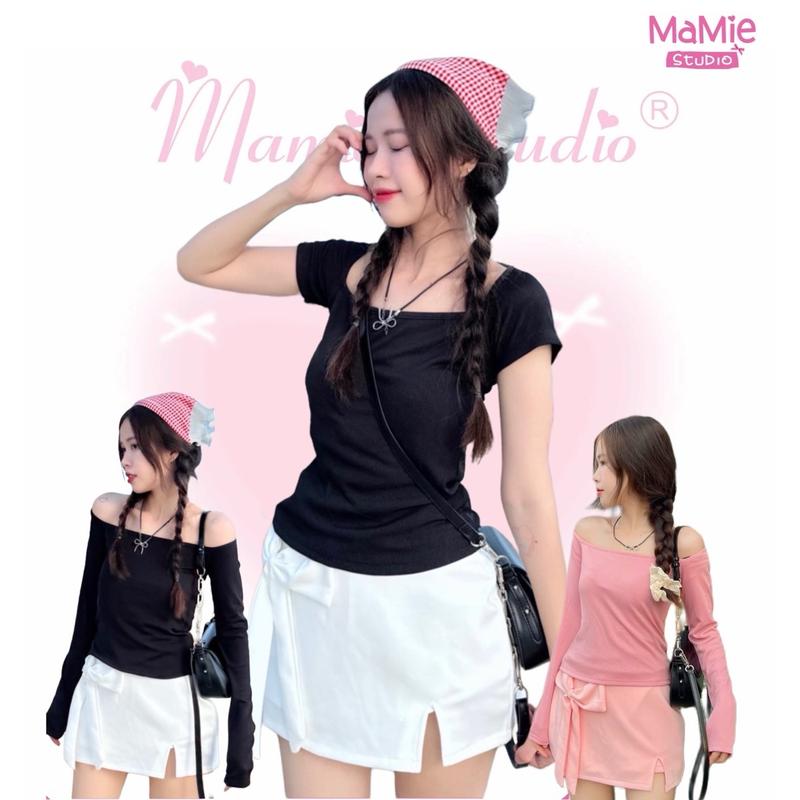 Áo thun cúp cổ vuông ôm gọn chất tăm lạnh mỏng nhẹ, co giãn thoải mái - Mamie studio