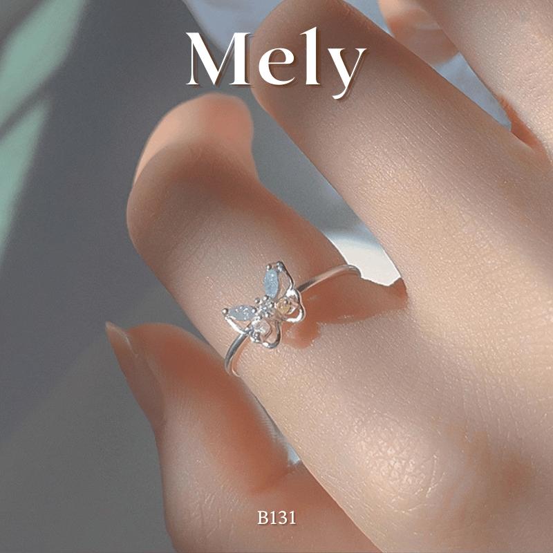 Nhẫn mạ bạc bướm đính đá cỏ thẻ tùy chỉnh size phụ kiện thời trang phong cách Hàn Quốc - Mely B131 Hoa Voi