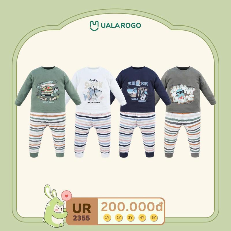 [BST XUÂN HÈ] Bộ Quần Áo Dài Tay Hình In Cá Mập Chất Liệu Petit Mềm Mịn Cho Bé Từ 1-5Y UalaRogo UR 2355