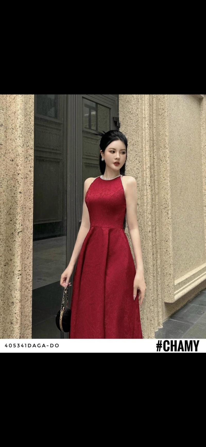 Product Introduction of Váy sát nách quay lộn 2 lớp Vân Hoa cao cấp cổ đính đá siêu sang Smlxl Nữ Women Dress 6