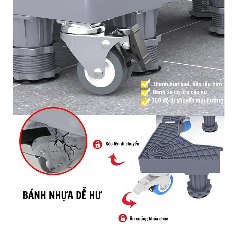 Chân đế kê tủ lạnh  Chân máy giặt 8 trụ đứng 4 bánh Tuỳ chỉnh độ cao Linh hoạt kích cỡ di chuyển dễ Lily's decor house 6