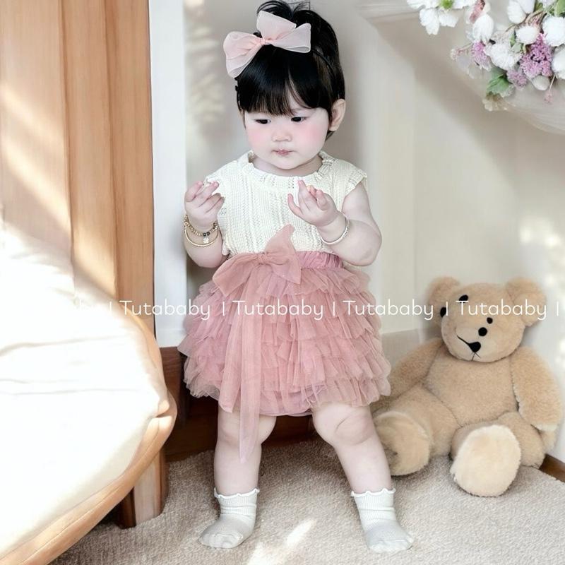 Set Chân Váy Tutu, Set Rời Áo Ren 2 Lớp Kèm Chân Váy Hồng Nhiều Tầng Có Chip Bảo Hộ, Set Váy Xinh Mùa Hè Cho Bé 6-14kg