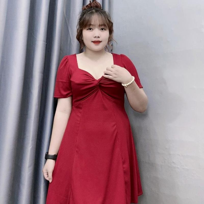 Đầm thời trang Bigsize tay ngắn liền thân cúp ngực cổ xoắn dáng xòe, Váy big size chất gân tăm co giãn sang trọng trẻ trung G81 2