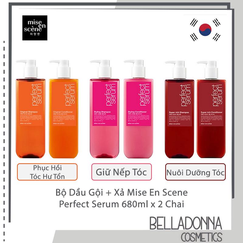 Bộ Dầu Gội Xả Dưỡng Tóc, Chăm Sóc Tóc Mise En Scene Perfect Serum 680ml x 2 Chai