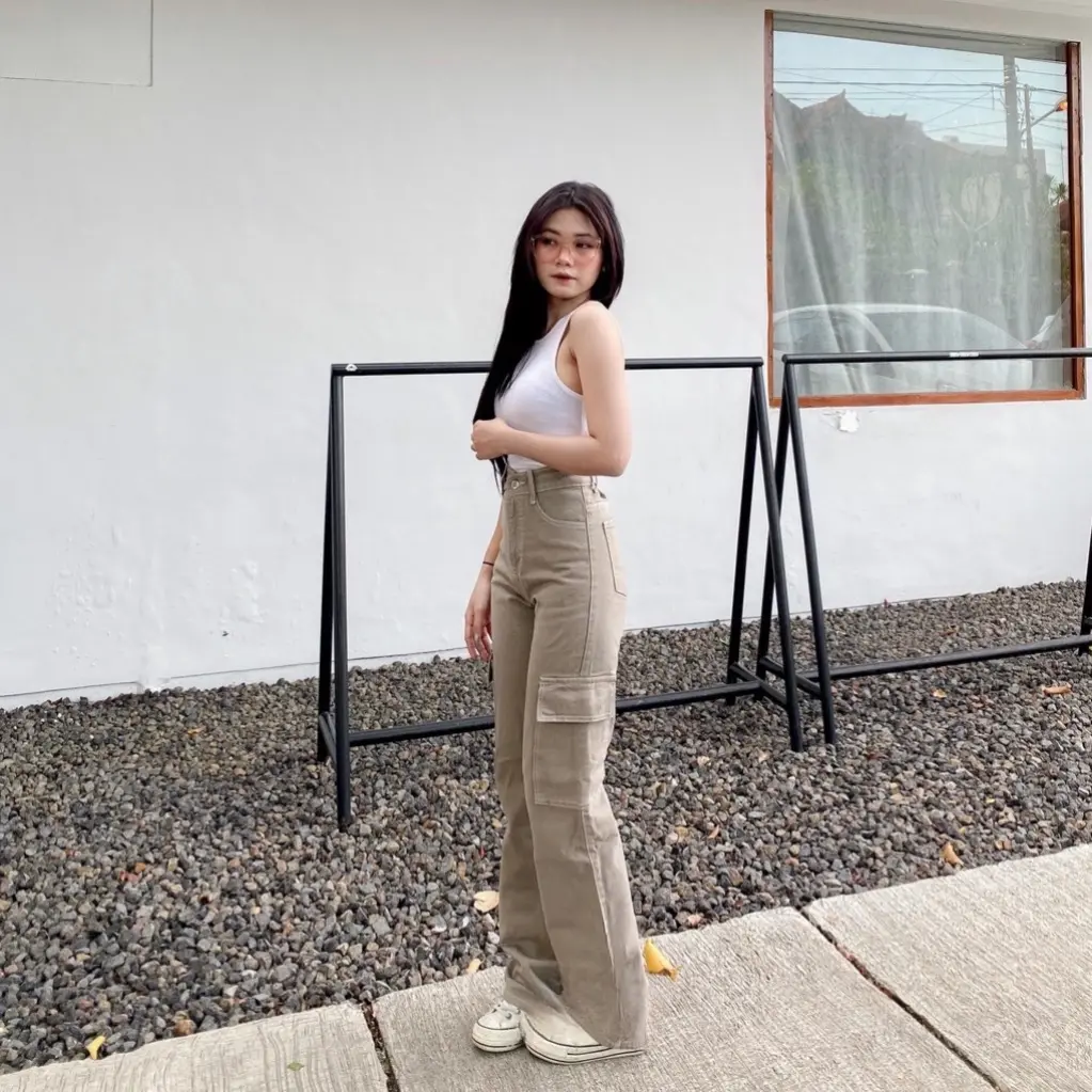 Sevins - Highwaist loose jeans cargo mocca