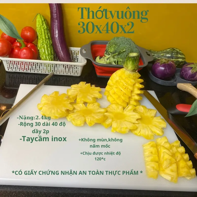Thớt vuông chuyên thái 30x40x2 đầy đủ tay cầm 5