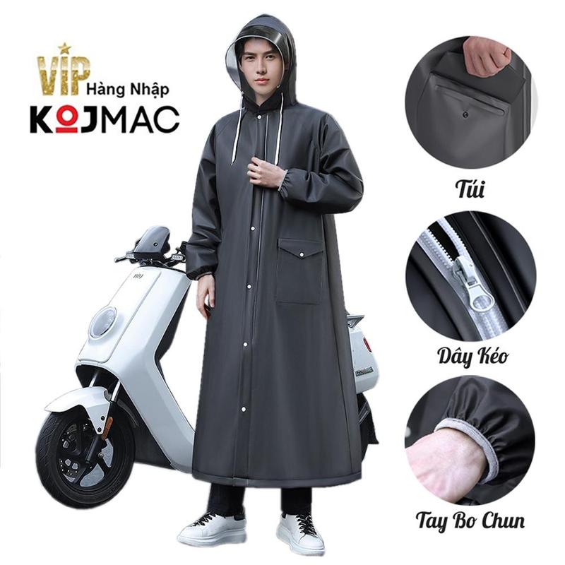 Áo Mưa Dây Kéo 1 Người Lớn KOJMAC Măng Tô Nam Nữ Thời Trang Mangto Nhập Khẩu Tay Bo Chun Vải Dù Chống Thấm Plastic