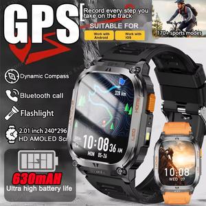 New Outdoor Military GPS Smart Watch IP68 Waterproof Men Bluetooth Call Health Monitor Flashlight 170+ Sports Modes Smartwatch