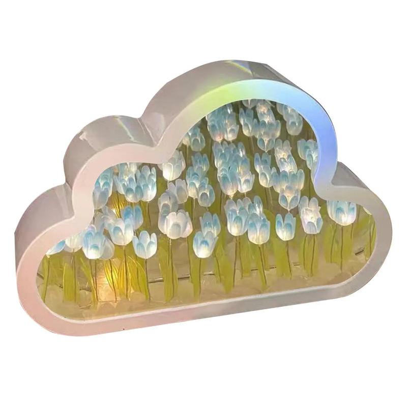 Product Introduction of DIY Cloud Tulip lamp LED Night Light, Bahan ABS, Reka Bentuk Tulip Awan, Lampu Malam LED, Hiasan Bilik Tidur,tulip mirror Lamp tulip dalam botol favor cermin  bunga cermin  bunga Dinding Lighting Handmade Gift 24