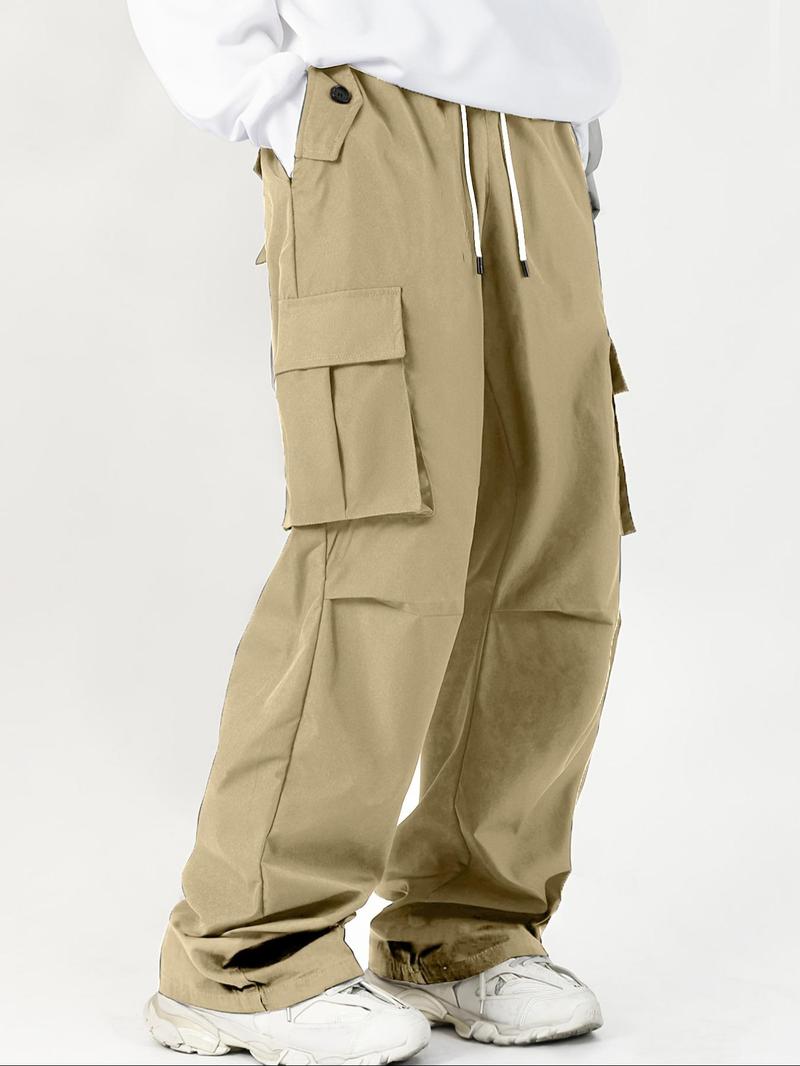 Product Introduction of Men's Solid Flap Pocket Cargo Pants, Regular Fit Casual Fashion Trousers for Daily Wear, Men's Bottoms for All Seasons 9