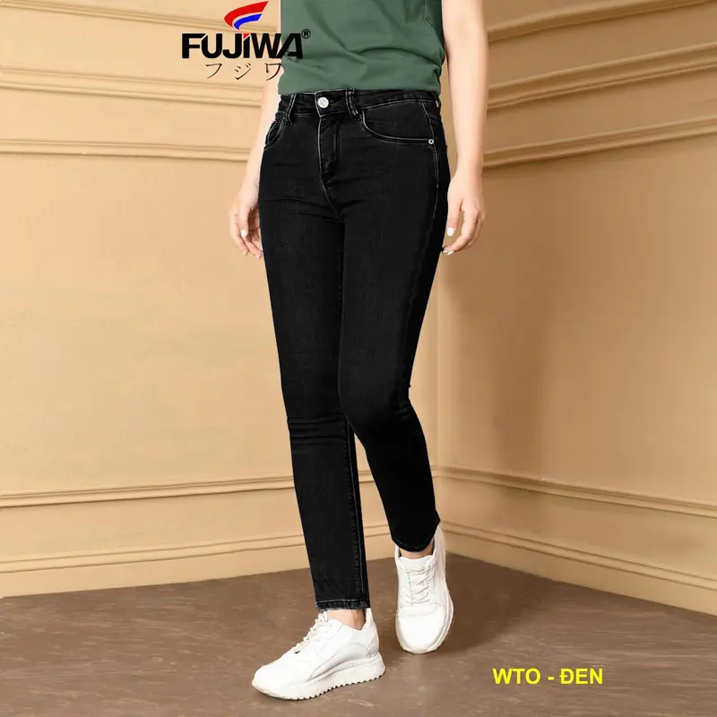 Quần Jean Nữ Ống Đứng Hơi Ôm Co Giãn Fujiwa - WTO  Pants Women Trẻ Trung Năng Động Cá tính Jean Denim Lưng Cao Ngang Rốn Thanh Lịch Ong Đứng quần jean quần  jean 3