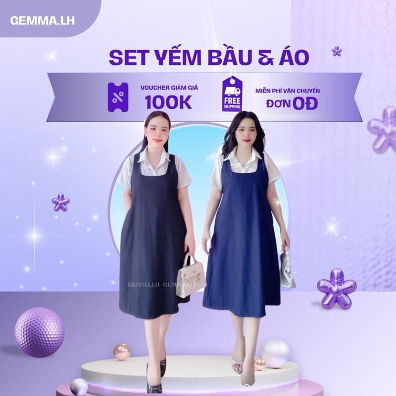Yếm bầu Y3( Cả sét áo và yếm) màu đen và xanh đen,yếm bầu cổ vuông có túi , size từ 40kg đến 100kg. Váy Bầu Đầm Bầu