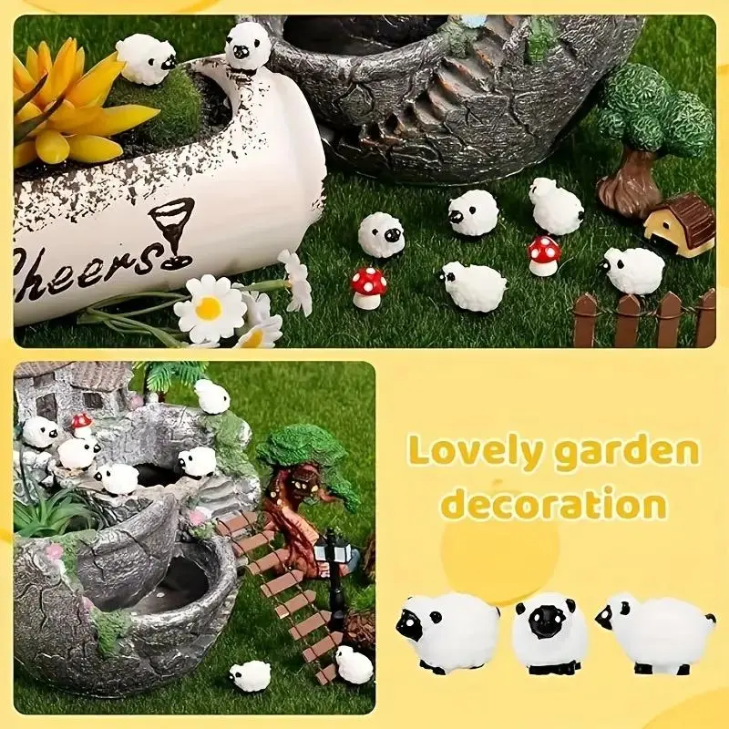 Mini Sheep Design Resin Figurines, 10pcs Cute Little Figurines, Fairy Outdoor Moss Ornaments, Landscape Figurines, Garden DIY Ornament Accessories 4