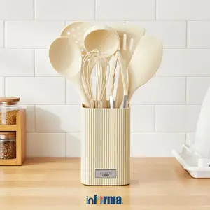Informa Cooking Color Horton Peralatan Masak Dengan Holder Set 7 Pcs - Putih Milky Perlengkapan Dapur Sendok Spatula Masak Kitchen Tools