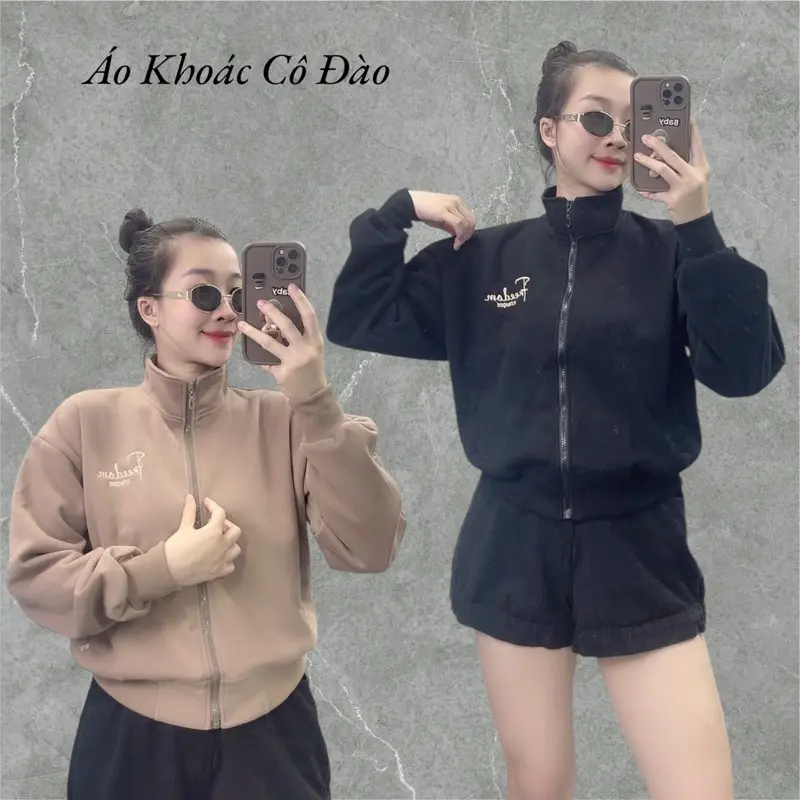 [ DEAL MỞ BÁN ] Áo khoác cổ trụ, Áo khoác nữ, Túi khoá kéo, Vải nỉ hàn ép, Dày dặn, Thông Thoáng, Form Lửng - Women Jacket Top 2