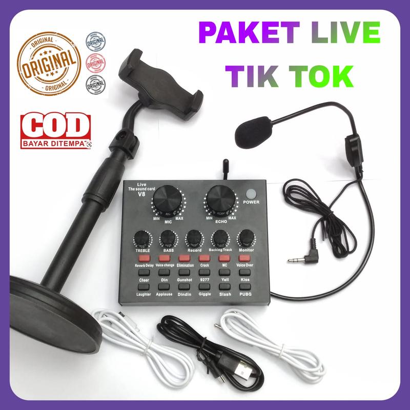 COMPUTER Paket live tik tok headset mik Soundcard V8 Mixer Bluetooth Audio USB Sound Card Sound Effect Live Black Metal Laptop 0