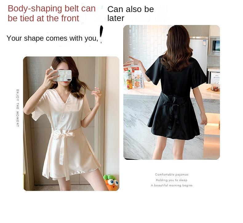 Product Introduction of Pajama women's summer short sleeved two-piece set, ice silk sweet Japanese style can be worn outside, spring and autumn home clothes, summer imitation silk Nightwear Womenswear Lingerie Loungewear Homewear Pjs Basic Minimalist 12