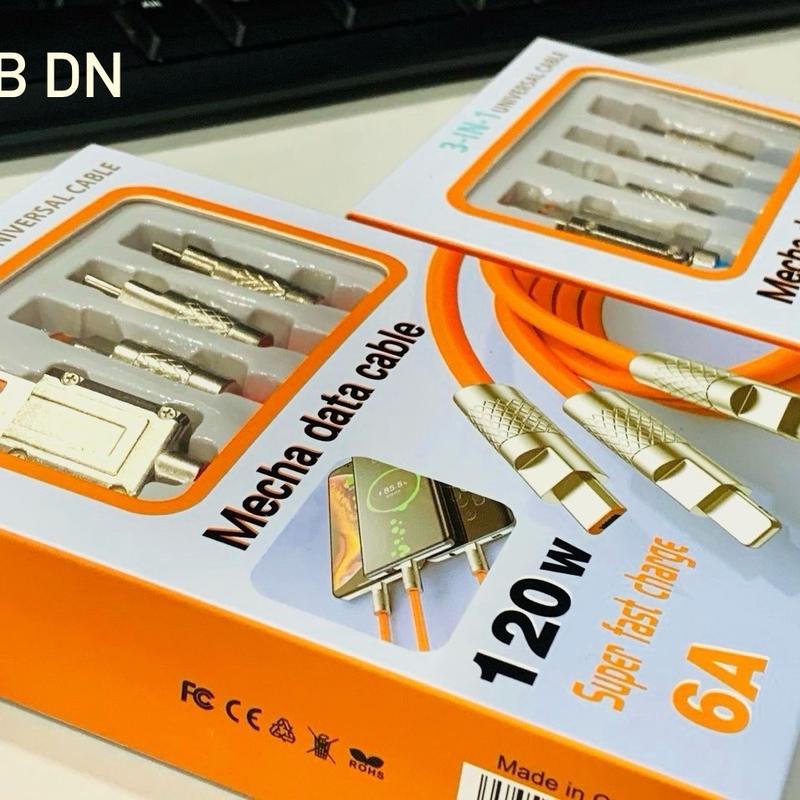 Cáp sạc nhanh Silicon 3 đầu sạc chống gập full hộp Chống nước Nhựa Kim loại Kim loại Sạc Điện Thoại 3