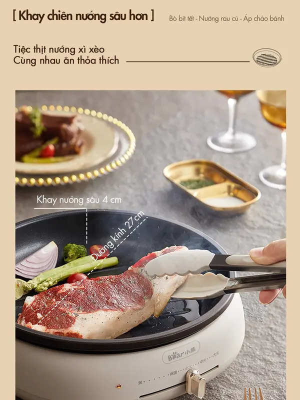 [HẤP-LẨU-NƯỚNG] Nồi Lẩu Nướng Bear 3 Khay DHG-C40W2, Dung Tích Lẩu 4L, Công Suất 1500W, Khay Lẩu/Hấp/Nướng, Nồi Lẩu Điện Hỗ Trợ Nấu Ăn, Chống Dính, Xửng Hấp To, Chiên/Xào/Nấu/Nướng Đều Được, Có Thể Để Nồi Khác Lên Nấu, Bảo Hành 18 Tháng Nồi Điện bếp  lẩu 8