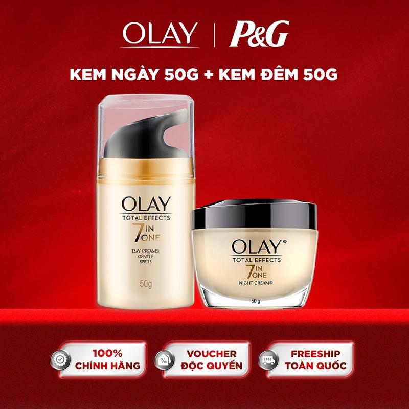 COMBO 2 KEM DƯỠNG ẨM NGÀY & ĐÊM HỔ TRỢ PHỤC HỒI & LÀM CHẬM 7 DẤU HIỆU LÃO OLAY TOTAL EFFECTS 50G X2