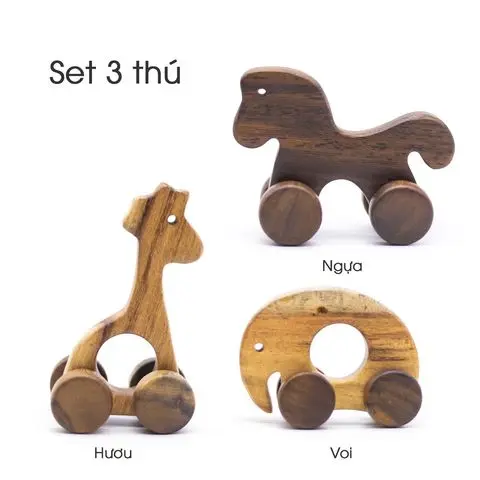 Thú Gỗ Động Vật Đồ Chơi Gỗ Cho Bé, 4 Bánh Xe Di Chuyển, Chất Liệu Gỗ Tự Nhiên Cao Cấp - Đồ Chơi Chàng Trai Gỗ 1