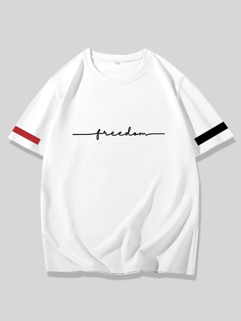 Product Introduction of 【Plus Size】 Men's Letter Print Tee, Regular Fit Casual Short Sleeve Round Neck T-shirt for Summer, Men's Plus Size Clothing for Daily Wear 3
