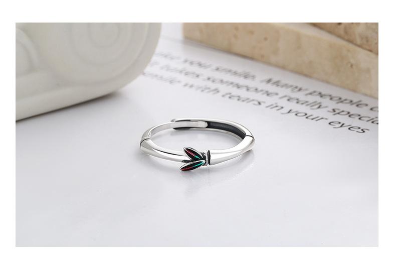 Product Introduction of S925 Sterling Silver Simple Pastoral Style Resin Enamel Bamboo Knot Design Ring Forest Style Versatile Adjustable Ring 21