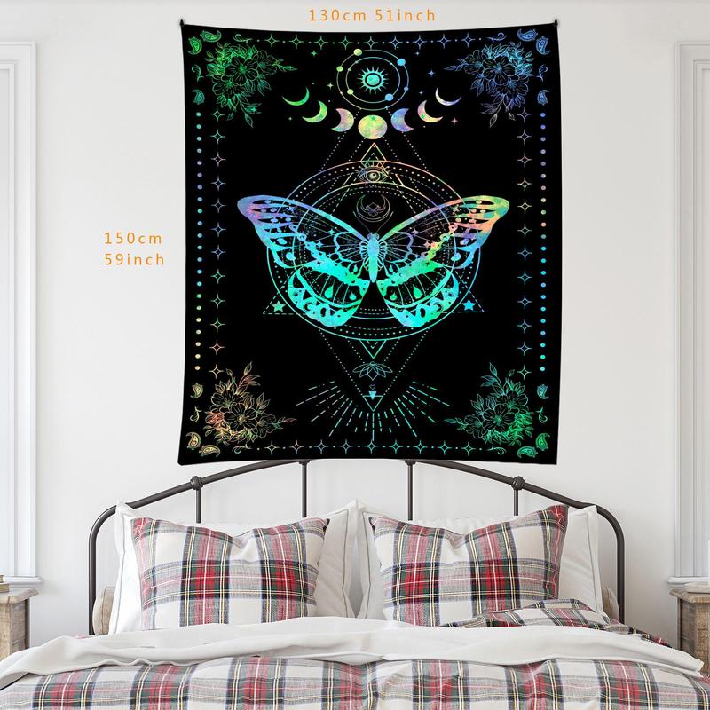 1 Count Dreamy Butterfly & Flowers Pattern Throw Blanket, Boho Moon & Butterfly Tapestry, Wall Hanging Decor for Home Bedroom Living Room 4