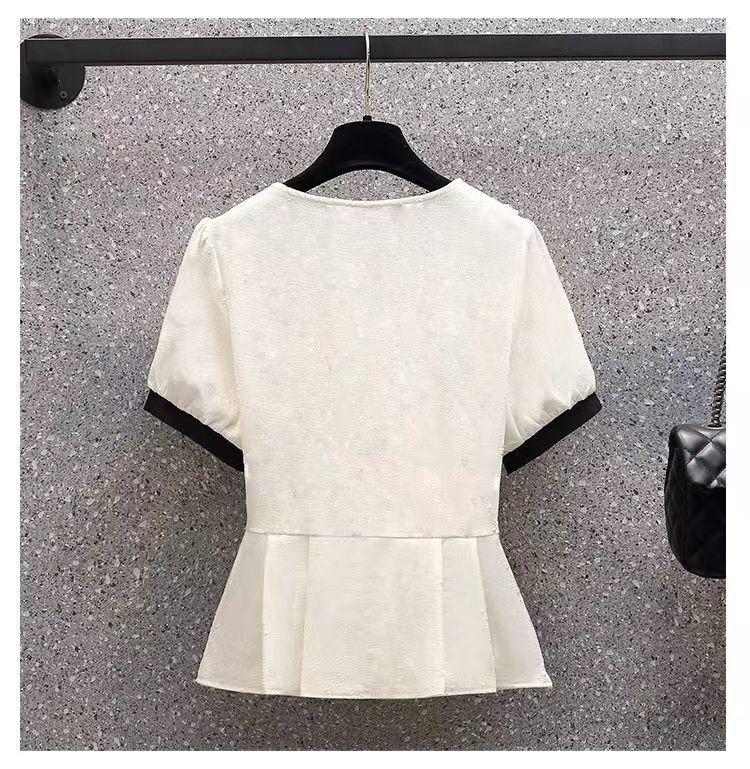 Product Introduction of Áo Sơ Mi Cổ Búp Bê Ngắn Tay, Dành Cho Nữ, Phong Cách Mùa Xuân Và Mùa Hè 2024, Eo Bó Sát, Phong Cách Phương Tây, Áo Sơ Mi Nhỏ Đẹp, Áo Chống Lão Hóa, Ôm Sát, Hàng Mới Về 24