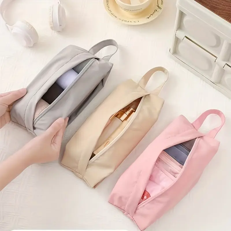 Travel Organizer Bag for underwear, socks & Cosmetics-waterproof nylon, portable with handle, washable-available in gray, pink, cream