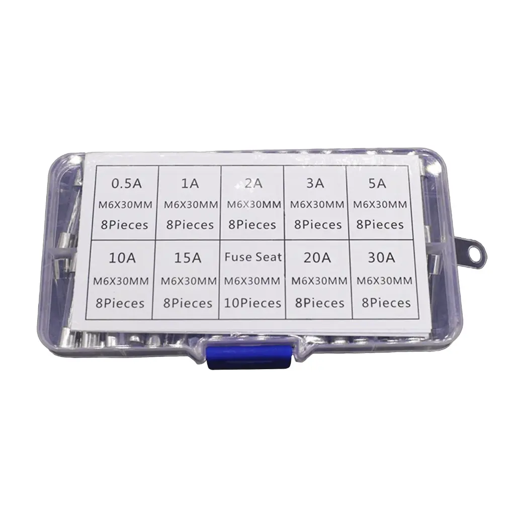 9 Values 72pcs Slow Blow Glass Tube Fuses Assortment Kit 6x30mm 250V 0.5A/1/2A/3A/5A/10A/15A/20A/30A Fuses Glass Tube
