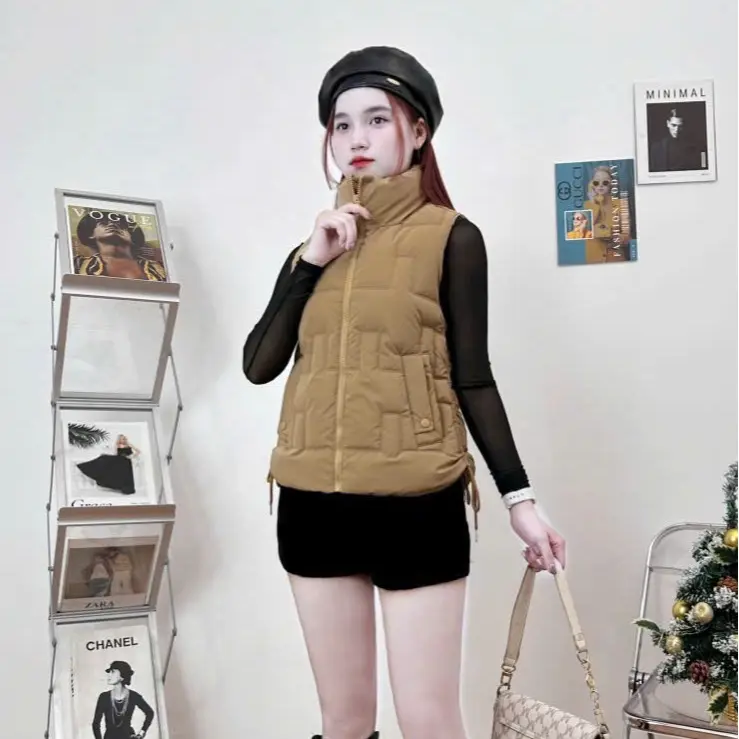 Áo phao zile nữ chất nhung lì mềm mịn, 3 lớp dày dặn, có dây rút 2 bên, hoạ tiết trần vi tính mới nhất năm áo  phao Top 6