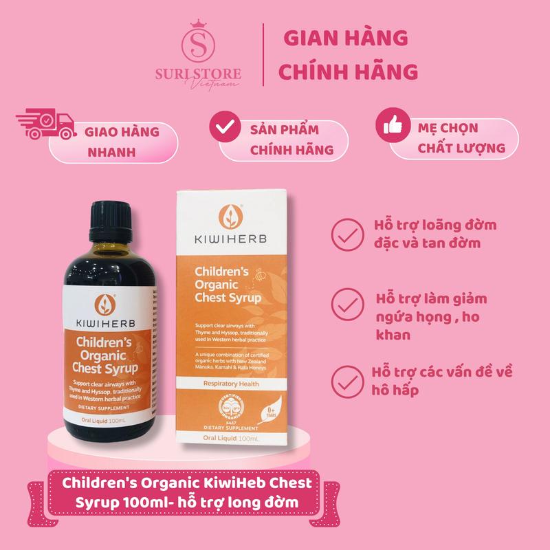 SURI STORE - Siro CHILDREN'S ORGANIC CHEST SYRUP KIWIHERB NEWZEALAND - 100ml - Ho gió, ho khan, ho đờm co thắt - Dành cho bé từ sơ sinh