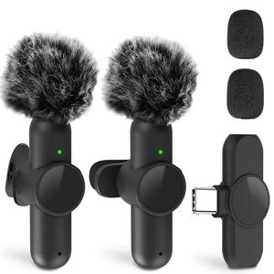 携帯型ワイヤレスラベリーマイク、iPhone & Android対応プロ用ワイヤレス襟巻きマイクセット、ビデオ録画、教育、インタビュー、ポッドキャスト、Tiktok & Vlog用プラグプレイラペルマイク、ギフト用