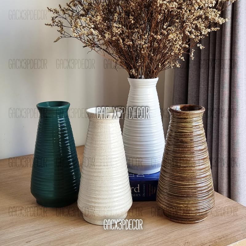 Lọ hoa gốm sứ men mát dáng ống bương cao 22cm Bát Tràng Decor Decor Phòng