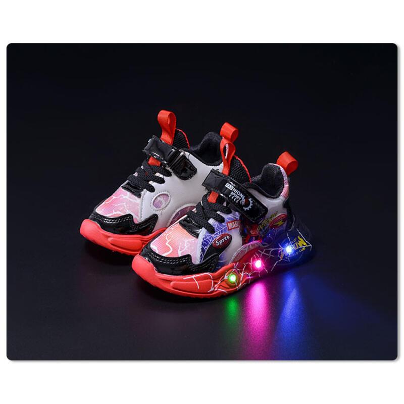 Product Introduction of 2024 Spring Autumn Lights New Children's Leather Spider Man LED Induction Light Boys' Sports and Casual Shoes 6