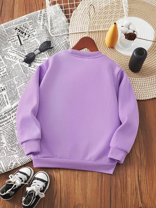 Girl's Letter Print Crew Neck Sweatshirt, Casual Long Sleeve Pullover for Fall & Winter, Kids Clothes for Daily Wear 7