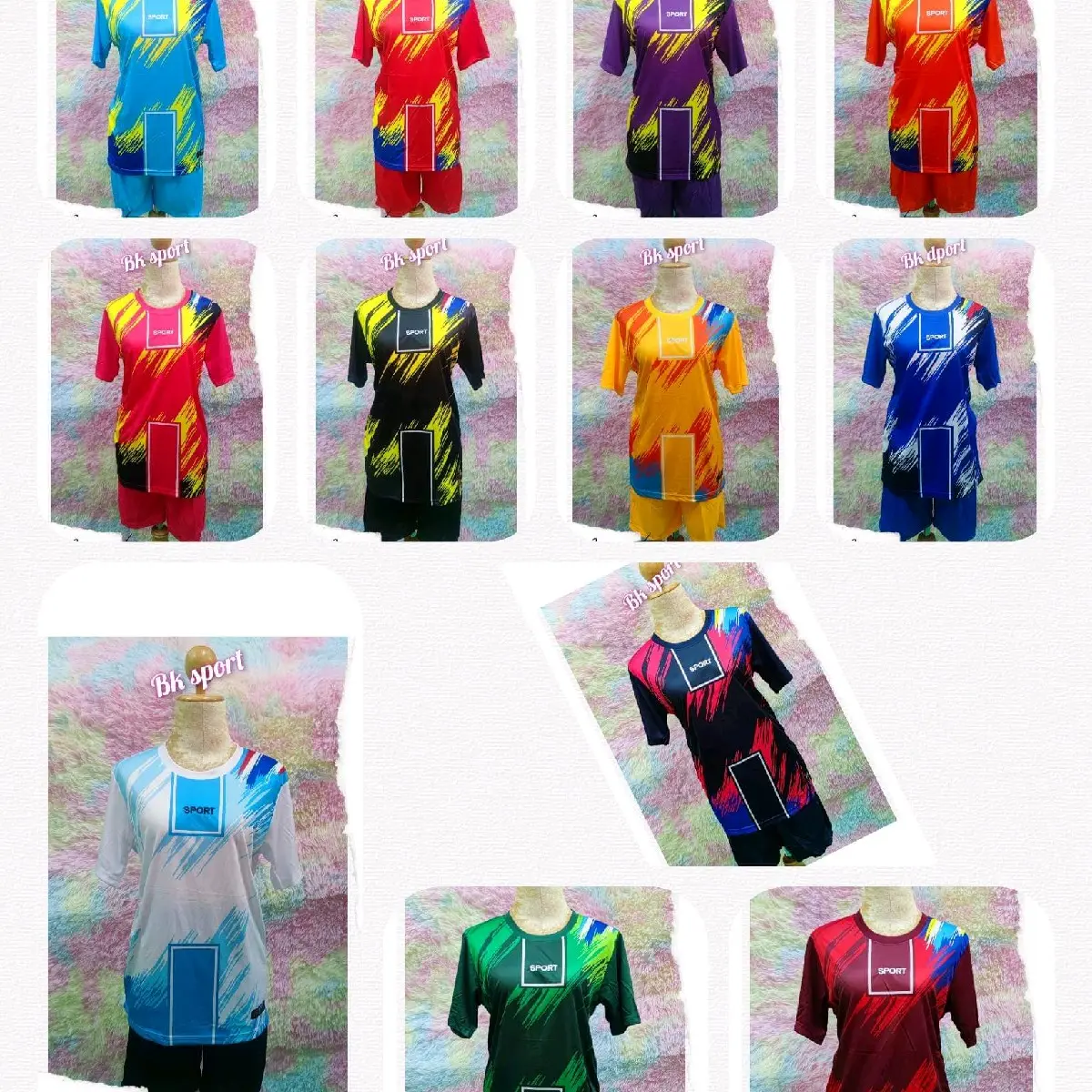 ชุดกีฬาสปอร์ตเสื้อพร้อมกางเกงลายใหม่
