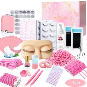 Kit de extensión de pestañas, 1 Set profesional para principiantes, incluye cabeza de maniquí de práctica, bandeja de pestañas, pegamento, pinzas, pestaña injertada