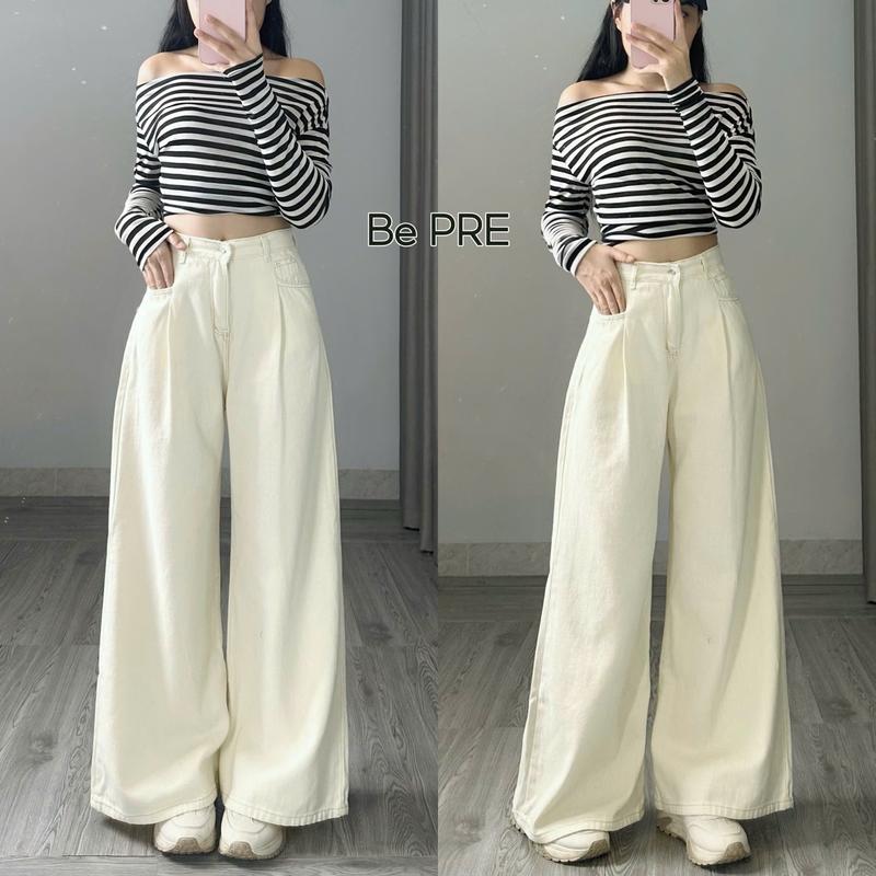 Quần jean suông ly trước ống ống rộng cạp cao dáng dài quàn dài quét đất 5