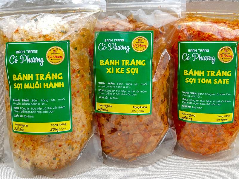 COMBO 900GR: BÁNH TRÁNG SỢI XIKE-SỢI MUỐI HÀNH-SỢI TÔM SATE (3 TÚI 300GR) Cay Ăn Vặt Food Snack