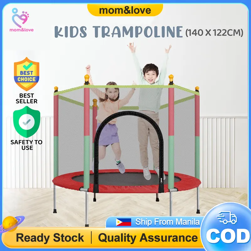 Trampoline 140x122CM for Kids Bouncing Fence Weight 200 kg with Safety Net Indoor Trampoline Bouncing