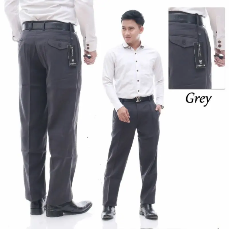 CELANA PANJANG PRIA dewasa BAHAN TEFLON MODEL REGULER FIT Cream Hitam Formal  Kain Kerja Polos Kantor Kantong Dalam Nyaman celana Standar non Slimfit dinas laki 3