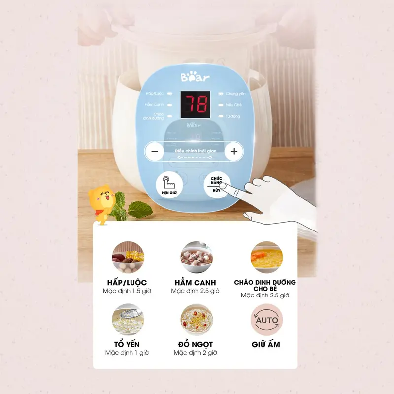 [Tặng Cẩm nang ăn dặm] Nồi Nấu Cháo Chậm BEAR Nồi Nấu Chậm, Nồi Điện Đa Năng, Nồi Nấu Đa Năng, Nồi Nấu Cháo Cho Bé Ăn Dặm, Nồi Chưng Yến Hầm Canh Nấu Chè Kho Cá Tiết Kiệm Thời Gian Giữ Nguyên Chất Dinh Dưỡng SUBE001 2