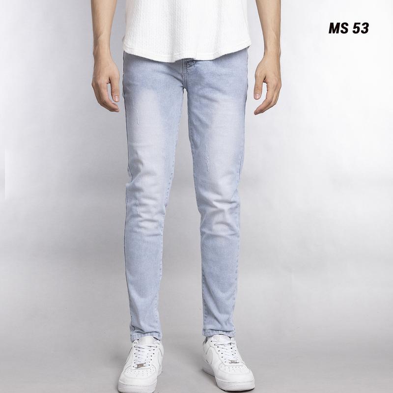 Quần jean dài nam màu xanh nhạt trơn chất bò co dãn nhẹ Q53 kiểu dáng skinny Menswear Pants Có Túi