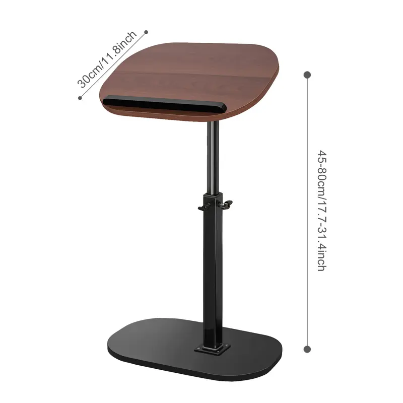 Adjustable C-Shaped End Table with 360° Swivel & 2-Tier Storage - Multi-Functional Reversible Skinny Side Table for TV/Couch/Bed (Brown) 3